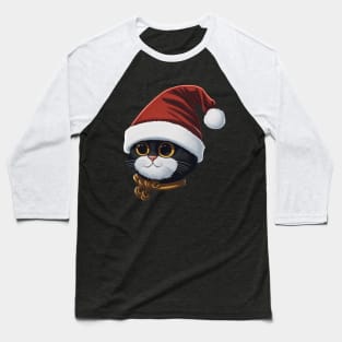 Cute Santa Black Cat in Christmas Baseball T-Shirt